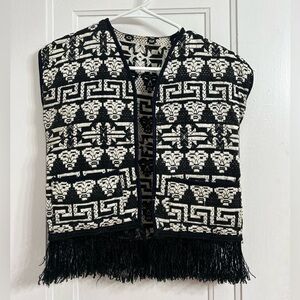 vintage black and white fringe vest